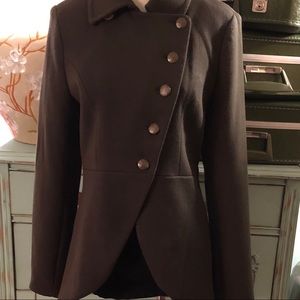 XXI green military style asymmetrical lined jacket coat cool hardware M EUC